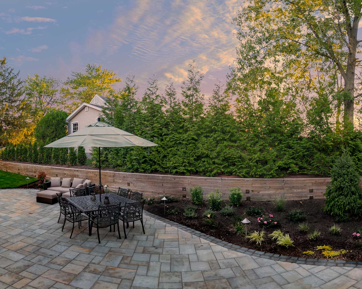 Coastal Source image of back patio at sunset