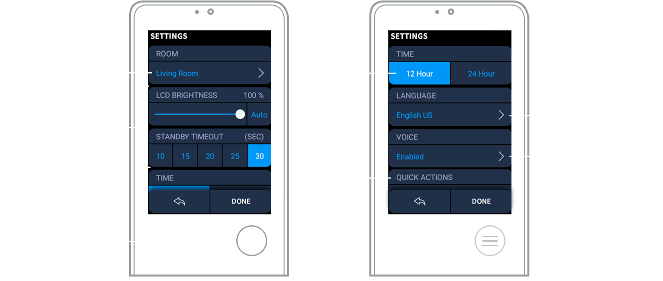 Crestron graphic showing two remote interfaces