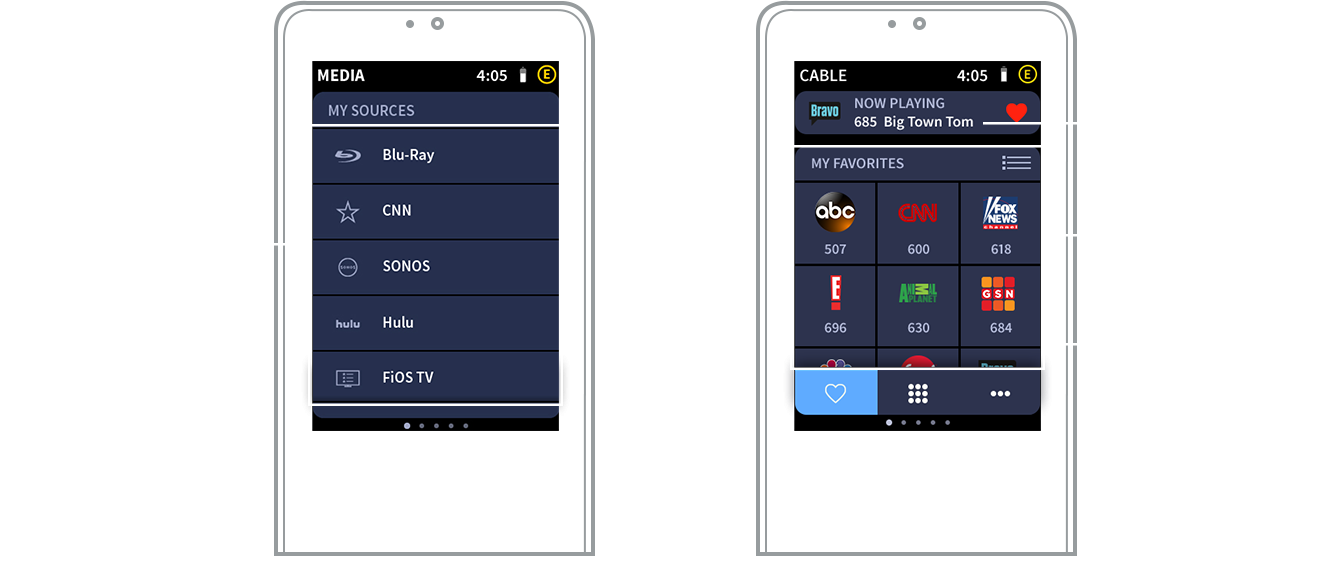 Crestron graphic showing two remote interfaces